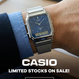 Casio Vintage Silver Stainless Steel Mesh Strap Unisex Watch AQ-230EM Series