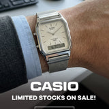 Casio Vintage Silver Stainless Steel Mesh Strap Unisex Watch AQ-230EM Series
