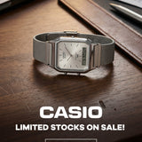 Casio Vintage Silver Stainless Steel Mesh Strap Unisex Watch AQ-230EM Series