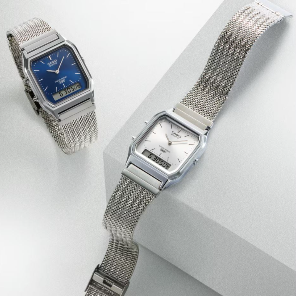 Casio Vintage Silver Stainless Steel Mesh Strap Unisex Watch AQ-230EM With P Series