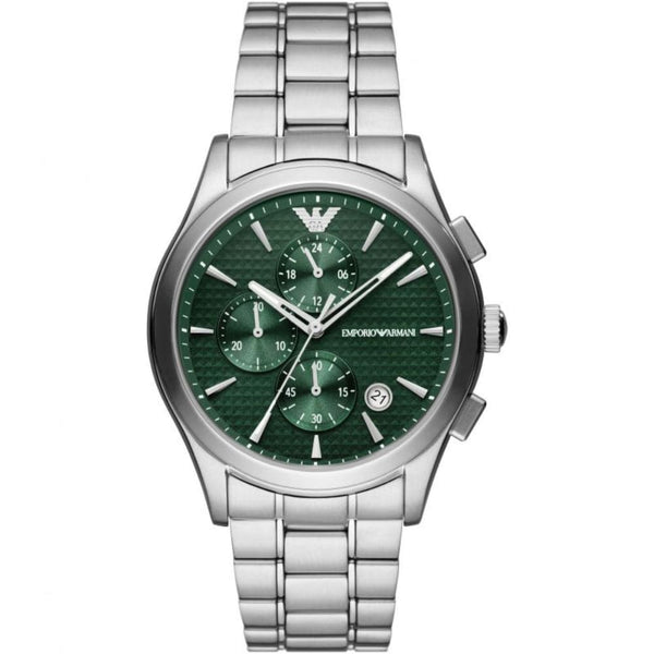 Emporio Armani Chronograph Green Dial Silver Stainless Steel Strap Men Watch AR11529