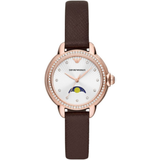 Emporio Armani White Dial Brown Leather Strap Women Watch AR11568