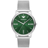 Emporio Armani Green Dial Silver Milanese Strap Men Watch AR11578
