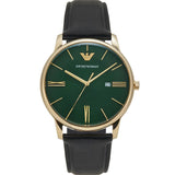 Emporio Armani Green Dial Black Leather Strap Men Watch AR11601