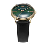 Emporio Armani Green Dial Black Leather Strap Men Watch AR11601