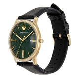 Emporio Armani Green Dial Black Leather Strap Men Watch AR11601