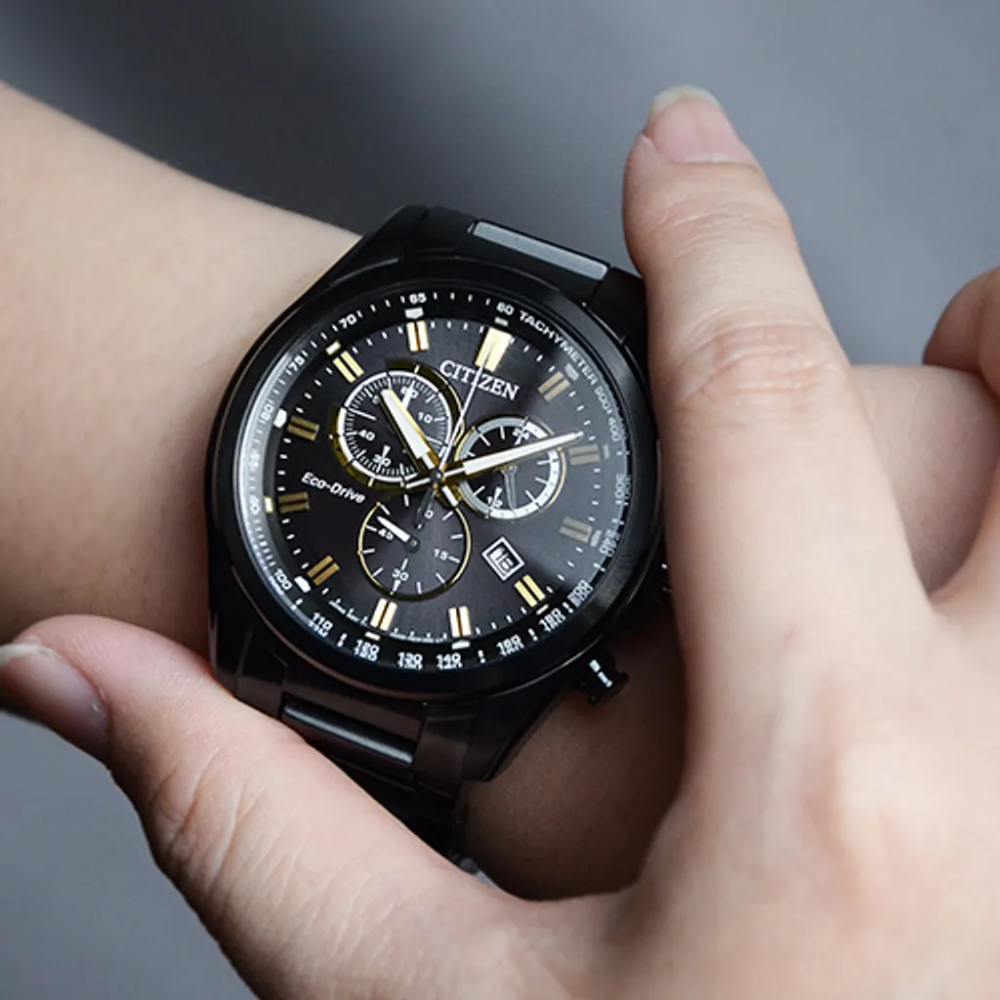 Citizen Eco-Drive Black Stainless Steel Strap Men's Watch - Chronograph | AT2137-50E