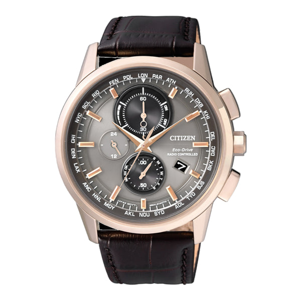 Citizen Eco-Drive Brown Leather Strap Men Watch AT8113-12H