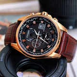 Citizen Eco-Drive World Time GMT Brown leather Strap Men Watch AT9123-13E