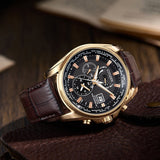 Citizen Eco-Drive World Time GMT Brown leather Strap Men Watch AT9123-13E