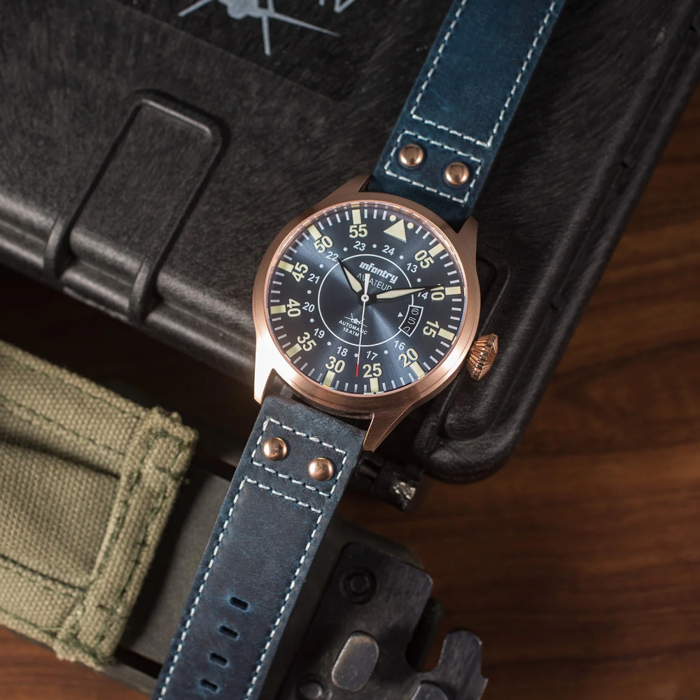 Infantry Aviateur Blue Dial Leather Strap Men Watch AVR-004-BLU-L