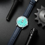 Mandetbrote Mechanical Exception Leather Strap Men's Watch - Orbital | Aqua Blue
