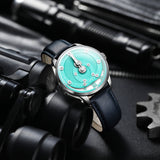 Mandetbrote Mechanical Exception Leather Strap Men's Watch - Orbital | Aqua Blue