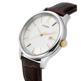 Citizen Silver Dial Brown Leather Strap Men Watch BI1054-04A
