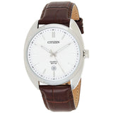 CITIZEN BI5090-09A WHITE DIAL BROWN LEATHER STRAP MEN'S WATCH
