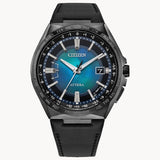 Citizen Attesa World Time GMT Blue Dial Black Leather Strap Men Watch CB0215-18L