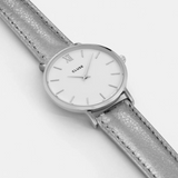 CLUSE MINUIT QUARTZ SILVER STAINLESS STEEL CL30039 SILVER LEATHER STRAP LADIES WATCH