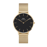 Daniel Wellington Black Dial Gold Milanese Stainless Steel Strap Women Watch DW00100347