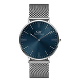 Daniel Wellington Classic Blue Dial Silver Mesh Strap Unisex Watch DW00100628