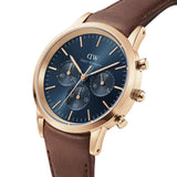 Daniel Wellington Blue Chronograph Dial Brown Leather Strap Men Watch DW00100639 (42mm)