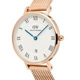 Daniel Wellington Petite Roman Numerals Date Rose Gold Women's Watch DW00100856