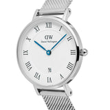 Daniel Wellington Petite Roman Numerals Date Silver Women's Watch DW00100858