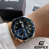 Casio Edifice Blue Dial Silver Stainless Steel Strap Men Watch ECB-10DB-1BDF-P