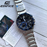 Casio Edifice Blue Dial Silver Stainless Steel Strap Men Watch ECB-10DB-1BDF-P