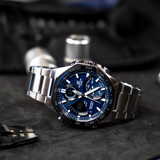 Casio Edifice Chronograph Blue Dial Silver Stainless Steel Strap Men Watch ECB-950DB-2ADF
