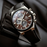 Casio Edifice Red Dial Black Leather Strap Men Watch EQS-950BL-5AVUDF