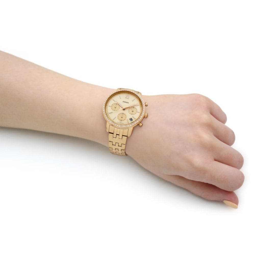 Fossil Chronograph Gold Dial Stainless Steel Strap Women Watch ES5219 ...