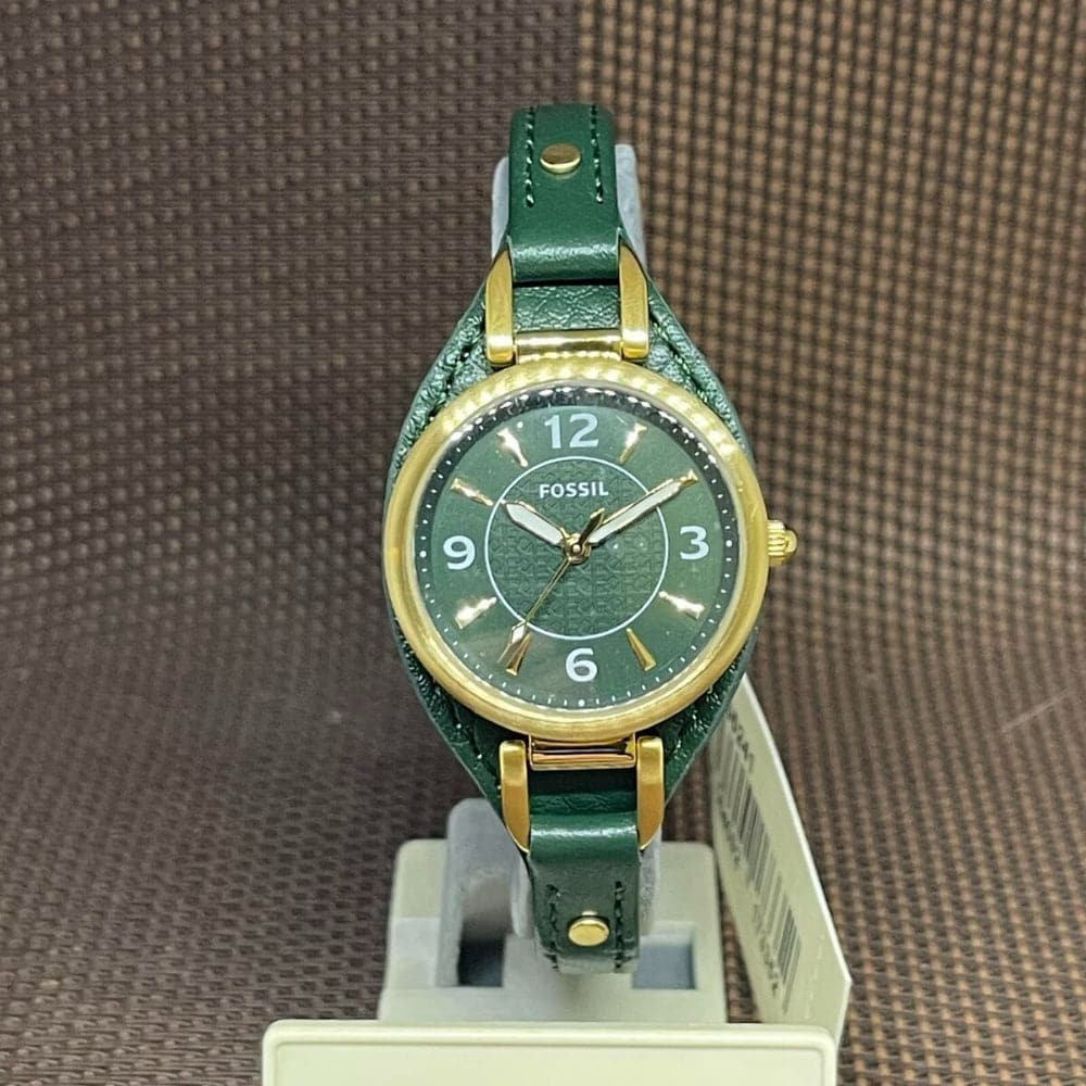 Fossil Carlie Green Dial Leather Strap Women Watch ES5241P
