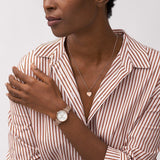 Fossil Carlie Silver Dial Rose Gold Milanese Strap Women Watch ES5314SET