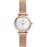 Fossil Carlie Silver Dial Rose Gold Milanese Strap Women Watch ES5314SET