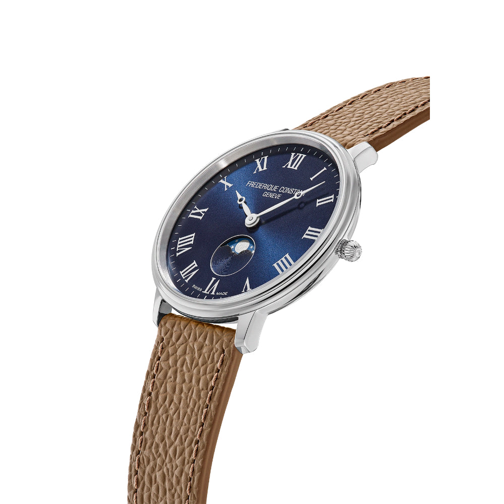 Frederique Constant Geneve Moon Phase Leather Strap Men Watch FC-206RN3S6