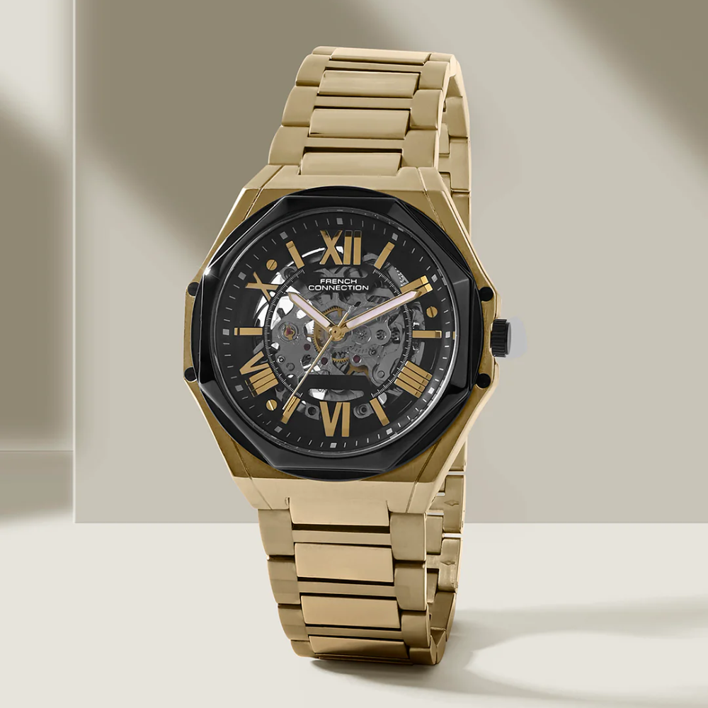 French Connection Skeleton Dial Gold Stainless Steel Strap Men's Watch FCA17GM