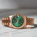 French Connection Green Dial Rose Gold Stainless Steel Strap Women's Watch FCN00085E