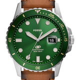 Fossil Blue Dive Green Dial Tan LiteHide Leather Strap Men's Watch FS5946P