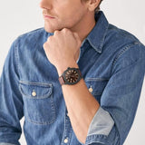 Fossil Machine Dark Brown Tan LiteHide Leather Strap Men's Watch FS5972P