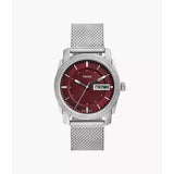 Fossil Machine Burgundy Dial Stainless Steel Men's Watch FS6014P