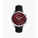 Fossil Machine Burgundy Dial Black LiteHide Leather Men's Watch FS6016P