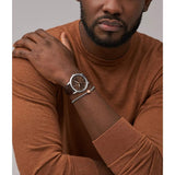 Fossil Minimalist Brown Leather Men's Watch and Bracelet Box Set FS6019SETP