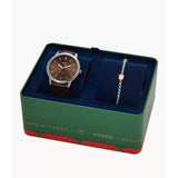 Fossil Minimalist Brown Leather Men's Watch and Bracelet Box Set FS6019SETP