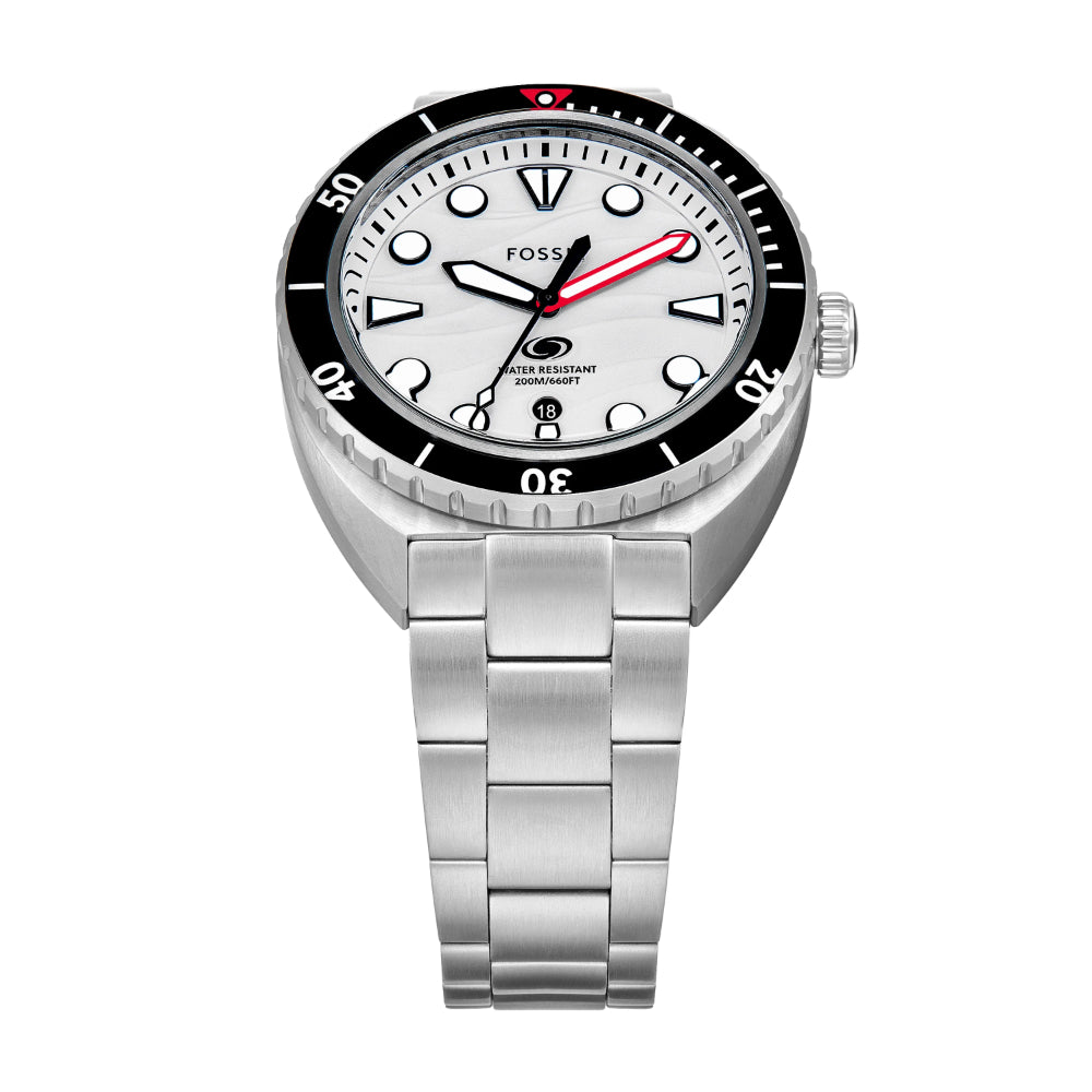 FOSSIL BREAKER WHITE DIAL THREE-HAND DATE STAINLESS STEEL WATCH FS6063