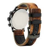 ARIES GOLD URBAN JOURNEY BLACK STAINLESS STEEL G 1025 BK-KHA CAMO KHAKI BROWN LEATHER STRAP MEN'S WATCH