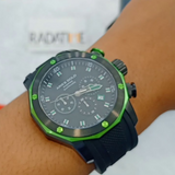ARIES GOLD CHRONOGRAPH VENTURER GREEN STAINLESS STEEL G 7012Z BK-GN BLACK SILICONE STRAP MEN'S WATCH