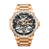 GEYA King Series Dual Turbine Skeleton Mechanical Auto Watch Gold Bracelet G78176GHK