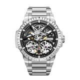 GEYA King Series Dual Turbine Skeleton Mechanical Auto Watch Silver Bracelet G78176GWK