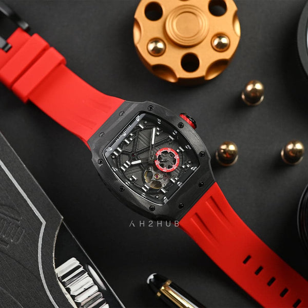 AG Collective Black Dial Red Silicone Strap Men Watch G 8047 BK-BKR