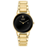 CITIZEN GA1052-55E BLACK DIAL GOLD STAINLESS STEEL BRACELET STRAP WOMEN'S WATCH